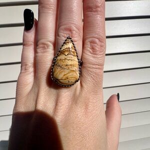 Estate Sterling Silver Western Jasper Pear Ring w/ Twist Band Size 7.5